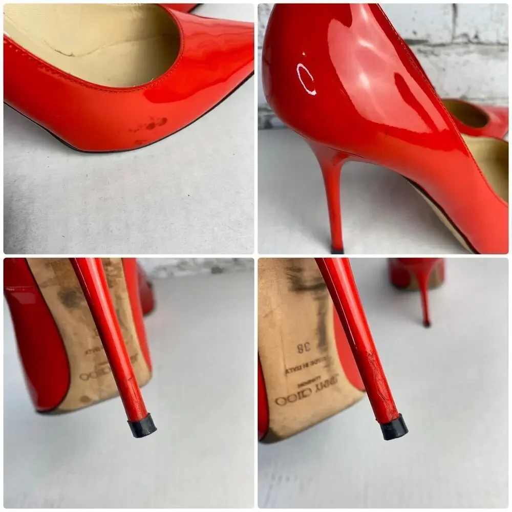 Jimmy Choo Heels Pumps Point Toe Stiletto Shoes Patent Leather Red 38 8 - Picture 10 of 15